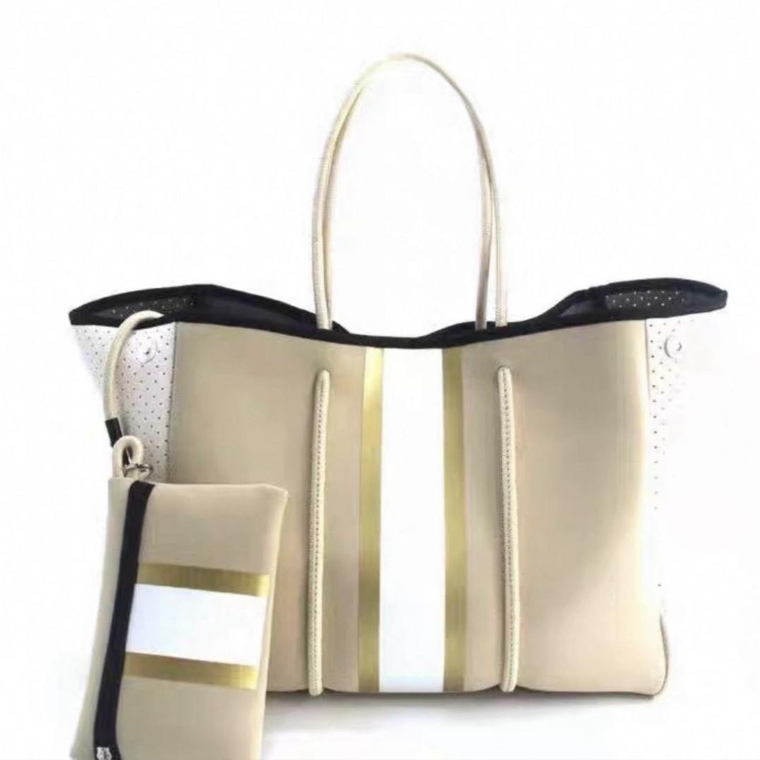 Beige & Golden Beach Bag