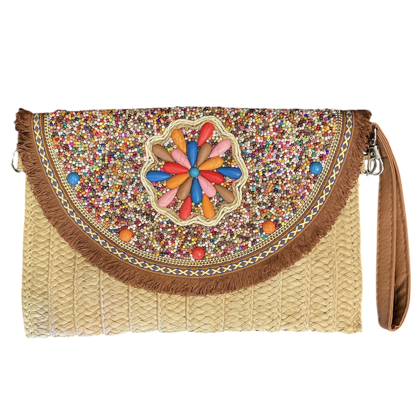 Brown Beaded Pouch