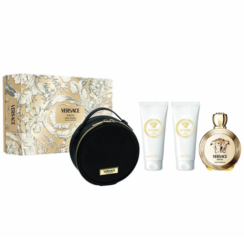 Versace Eros Gift Set (Eau De Parfum 100ml + Shower Gel + Body Lotion + Makeup Case)