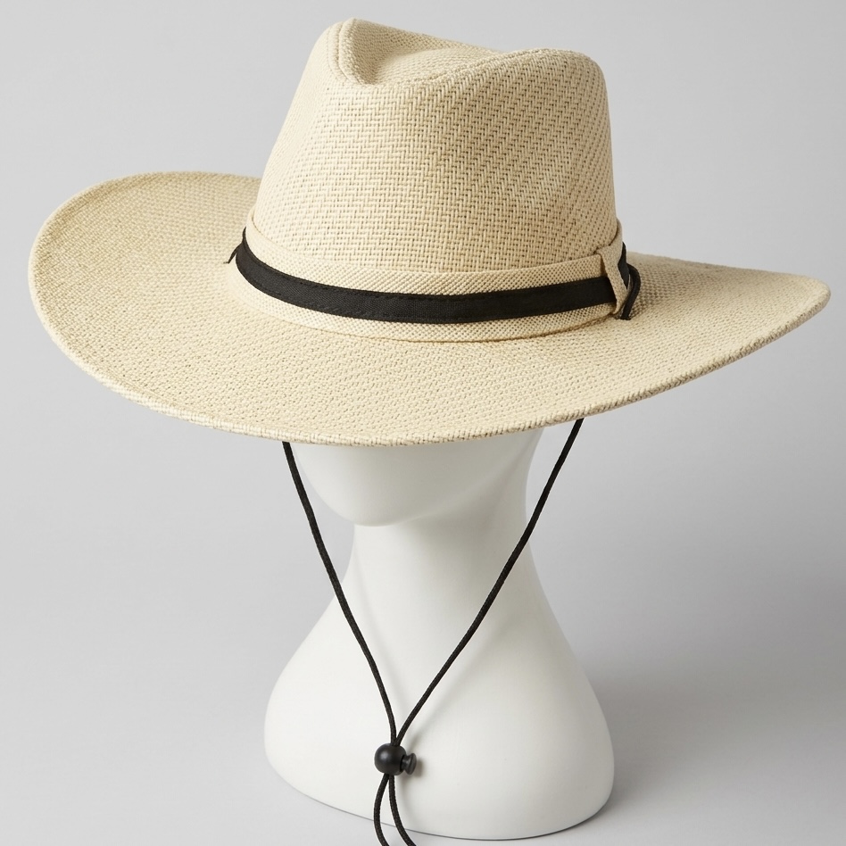 Beach Hat With Black Band & String (58) - 01