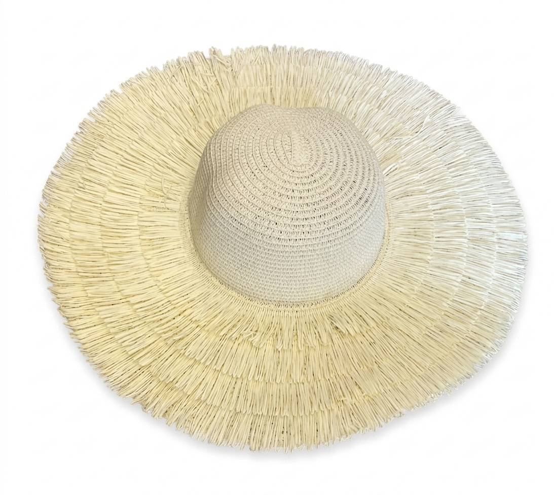 White Round Beach Hat With Tassels