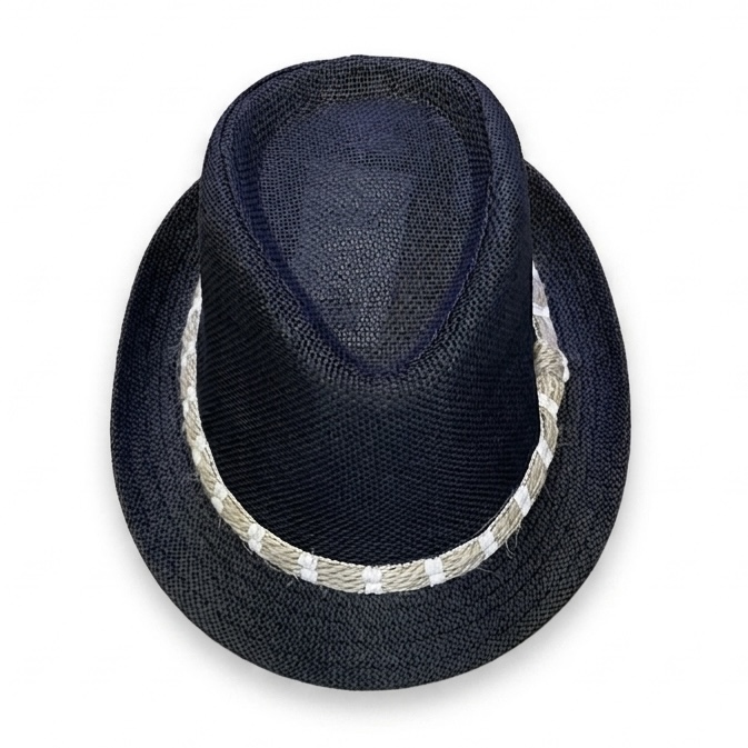 Black Beach Hat With Beige Rope