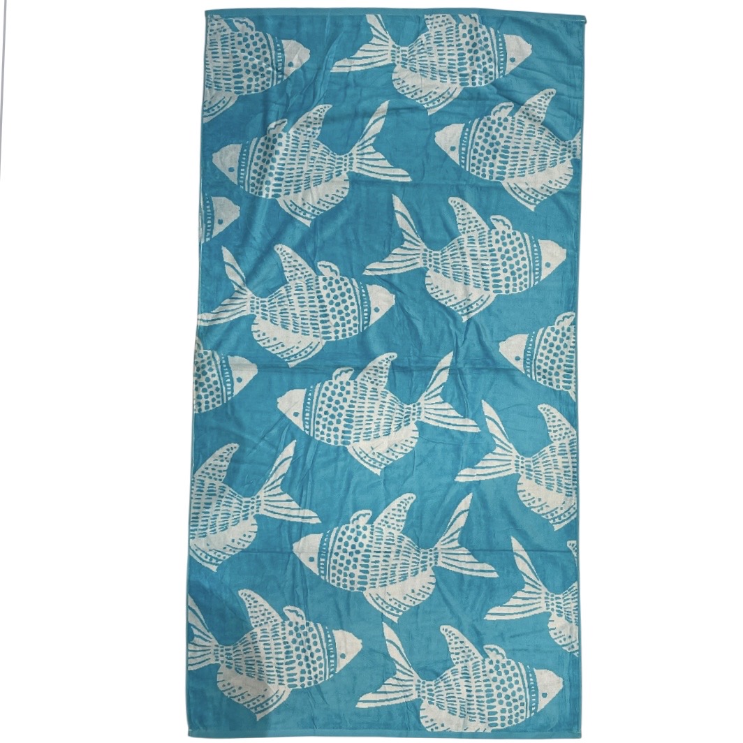 Light Blue Fishes Beach Towel