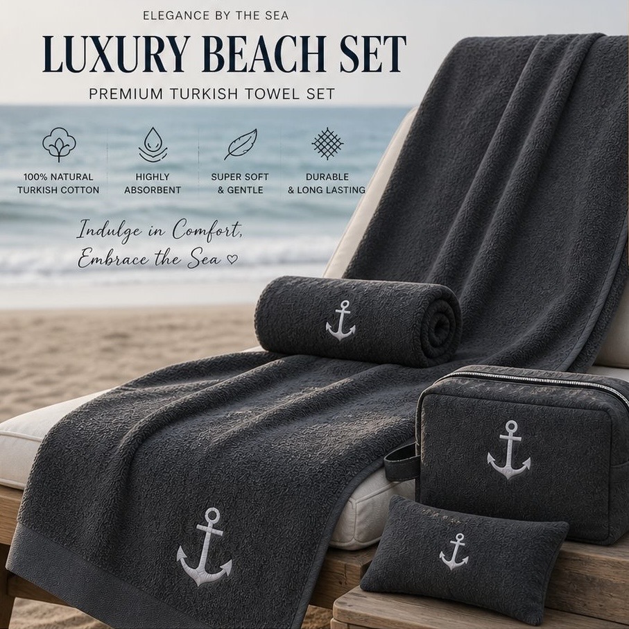 Luxury Beach Set For Men (Towel + Pouch + Pillow)