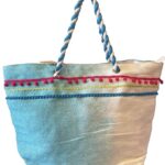 Pompom Blue & White Beach Bag