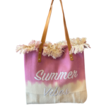 Summer Vibes White & Lavender Beach Bag